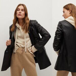 100% LEATHER Double Breasted Oversized Blazer Overcoat Jacket \\ 6